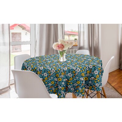 Ambesonne Floral Round Tablecloth, Flowers Feminine Vintage English Blossoms, Circle Table Cloth Cover For Dining Room Kitchen Decoration, 60"", Sea Bl -  East Urban Home, 14C6D38DAFE44CFEAEF29E575E0A419B