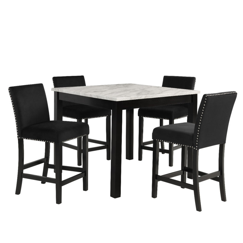 Ensemble de table de comptoir 5 pièces avec siège en velours 42 pouces Annuziata, Noir