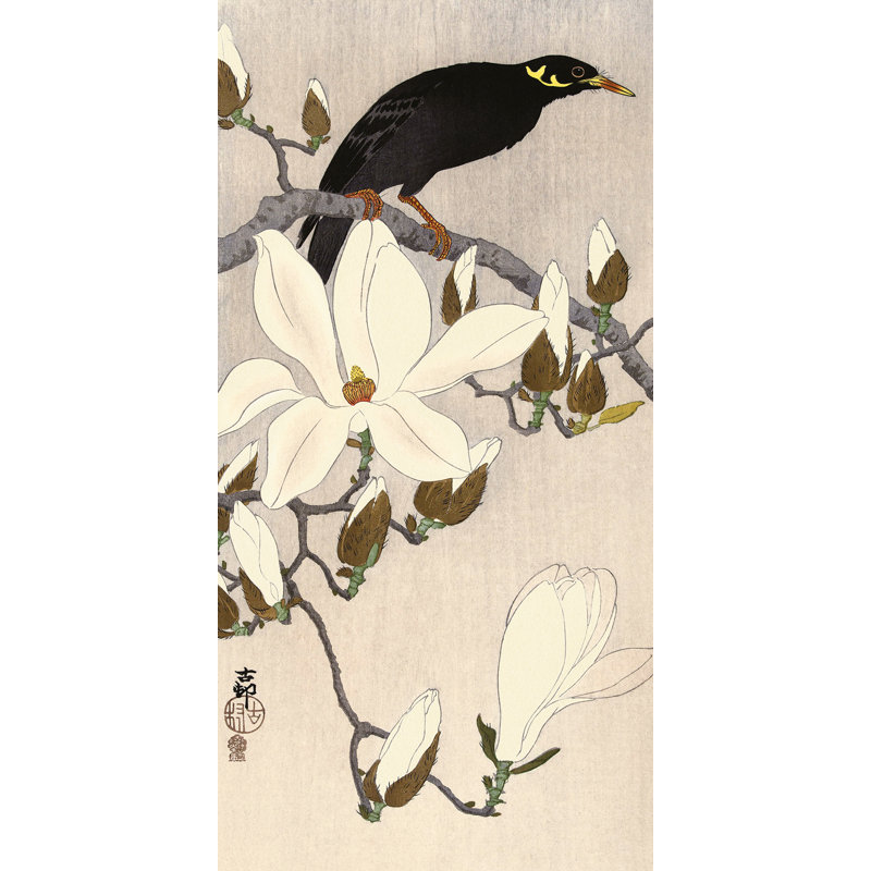 Myna On Magnolia Branch by Ohara Koson - Wrapped Canvas Painting, 60cm H x 30cm W x 3.8cm D