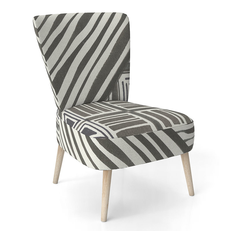 Upholstered Floral Side Chair - Modern floral Accent Chair, Striped Gray Polyester Blend 2