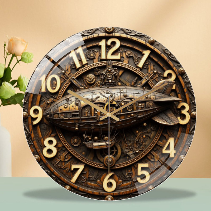 Horloge murale Steampunk, dirigeable, 12 po