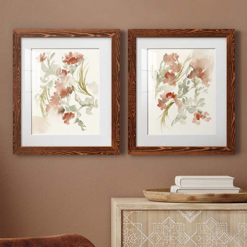 «Abstracting Flowers I», ensemble de 2 reproductions d'art, H 20 po x l 17 po x P 1 po, Papier avec cadre érable, Blanc