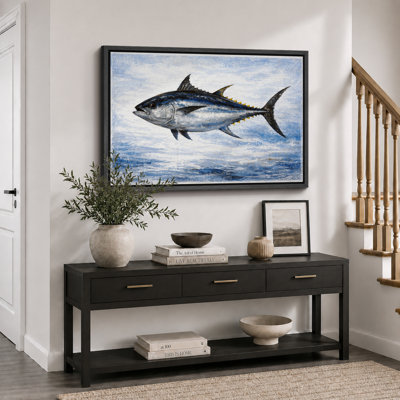 Blue Tuna Fish Artwork, Kitchen Pictures, Framed Canvas Giclee Print Wall Art