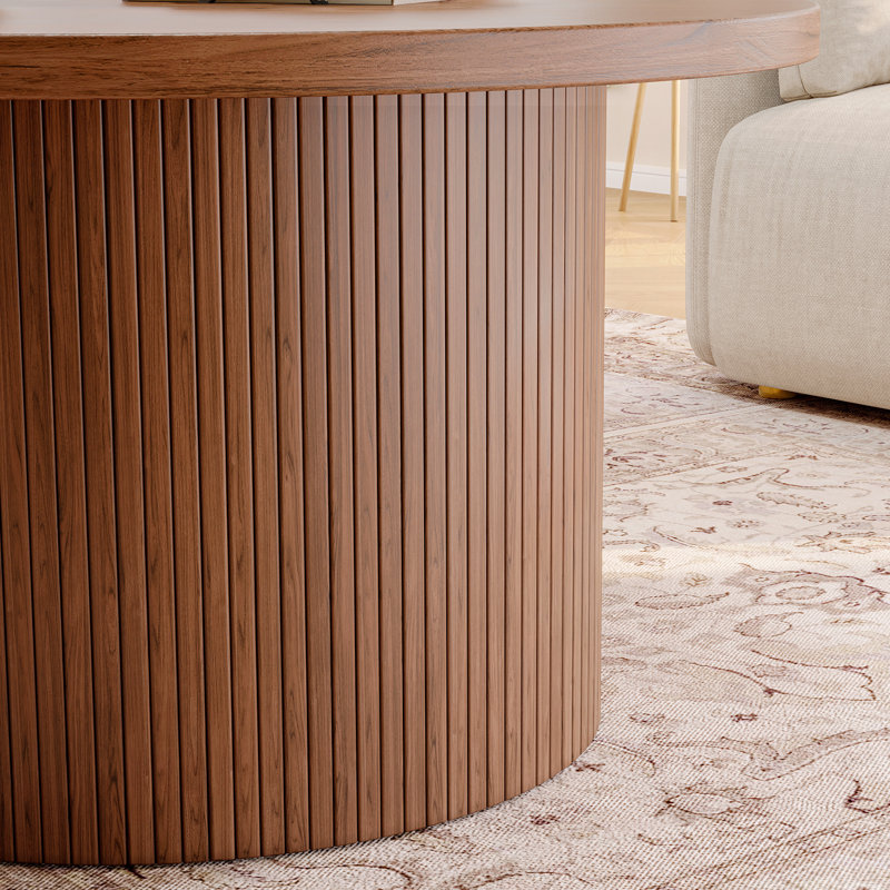 31.5" Round Coffee Table with Solid Wood Base, Walnut