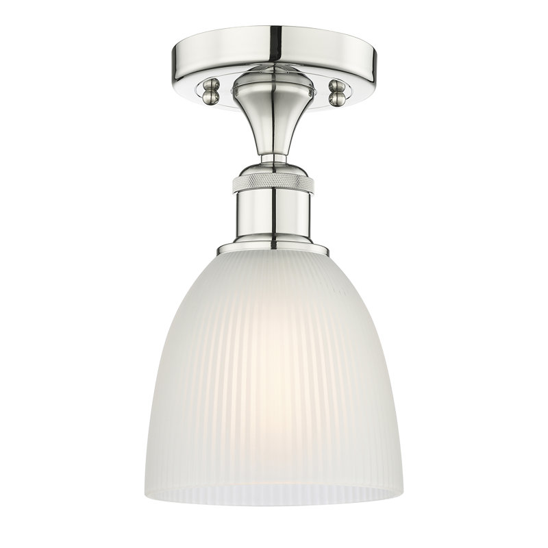 Plafonnier semi-encastré en verre Philomene, Nickel poli, H 9,13 po x l 6 po x P 6 po, Blanc