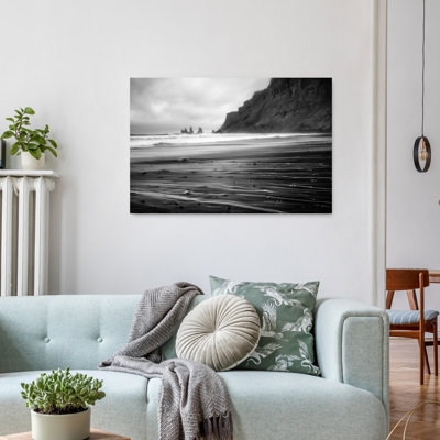 Black Beach Sea Stacks Dramatic Serene Tranquil Coastal Wall Art Print 1 Piece Wrapped Canvas Wall Art