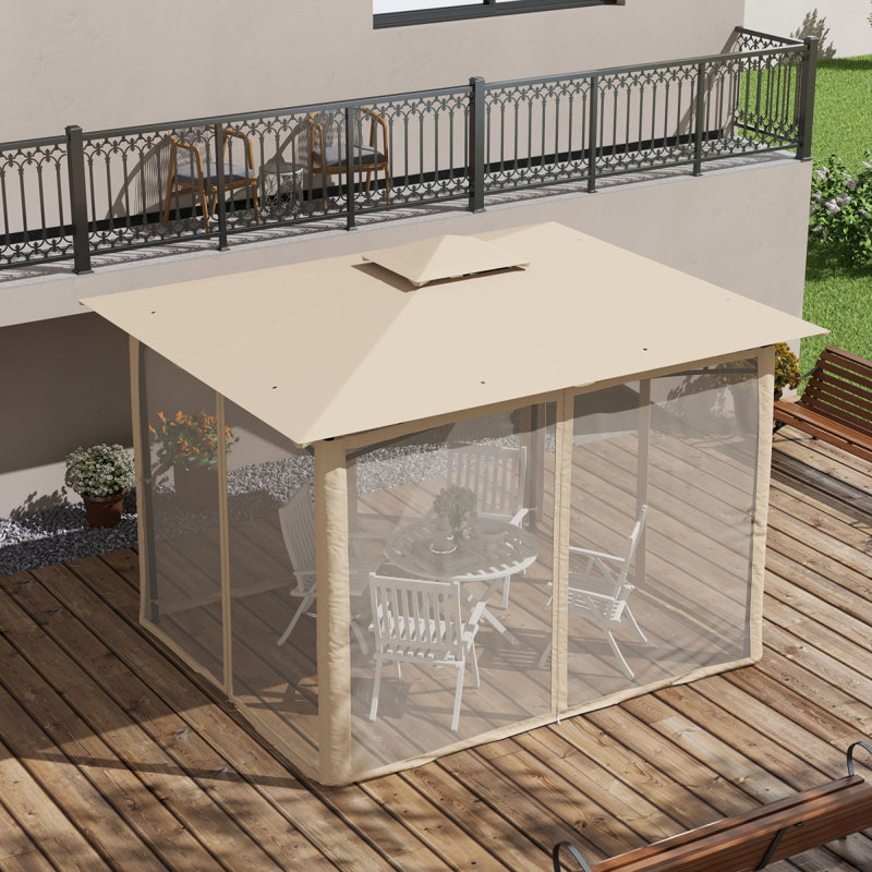 Pavillon de jardin 10 'x 12' avec filet, abri de jardin à double toit, structure en métal solide pour le jardin, jardin, terrasse
