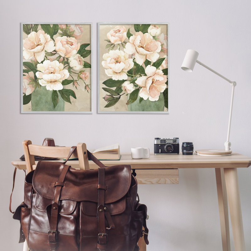Ensemble de 2 estampes Chic Blush, pivoines encadrées, design par Nan, H 14 po x l 22 po, Giclée encadrée noir minuit
