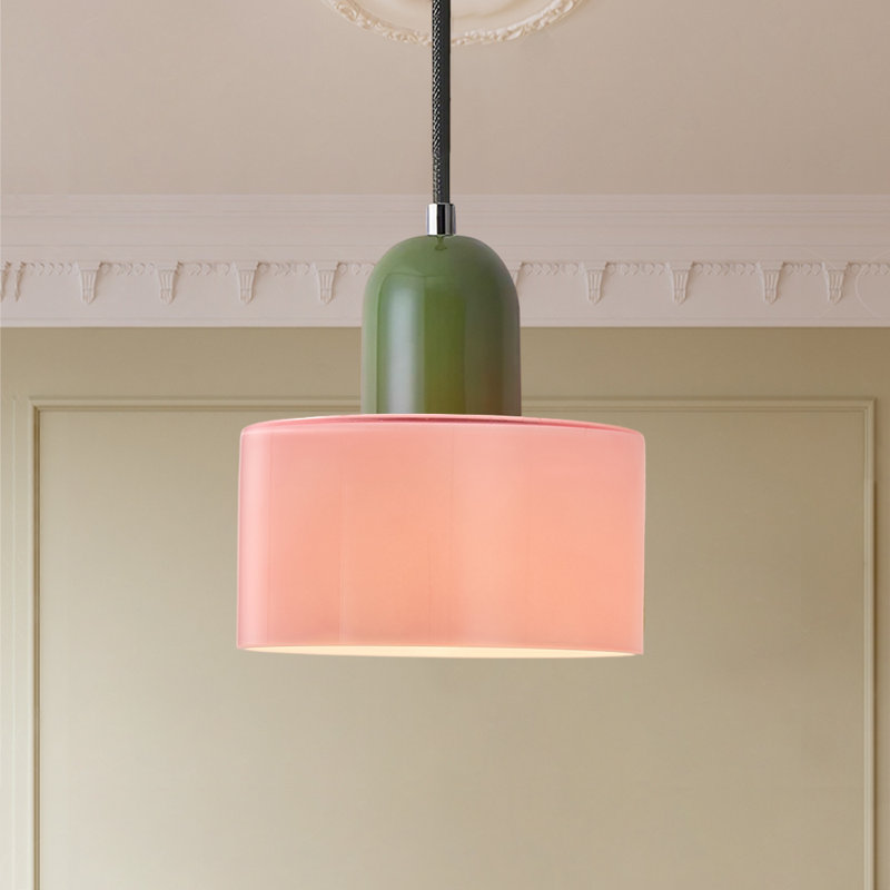 Mid Century Modern Glass Pendant Light, Pink, Green