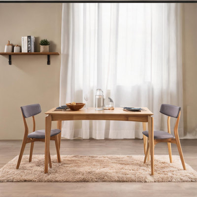 Table de salle à manger rectangulaire en bois d'hévéa avec placage de noyer, naturel clair, sièges 4-6, style Mid-Century moderne
