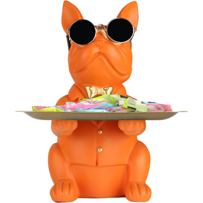 Modern Decor Resin Orange Bulldog Tray Statue Tray Storage Key Holder Candy Jewellery Earrings Tray Suitable For Home Decor Modern Art Dining Table Decor Office Small Object Tray