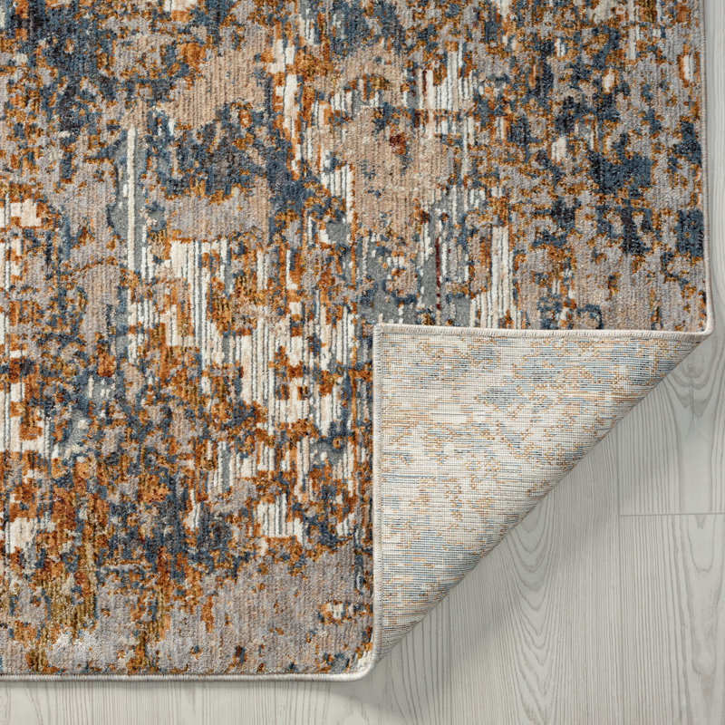 Hemingford Area Rug in Gray, Rectangle 2' x 3', Blues/Rust Tones