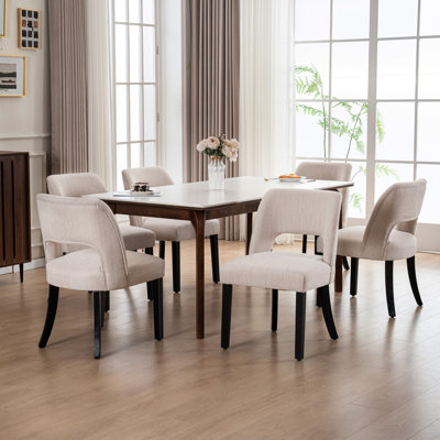 Linen Dining Chair With Solid Wood Legs