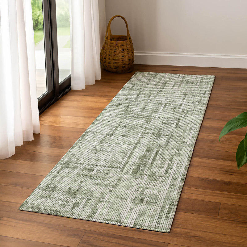Premium Machine Washable Mayfield AMF2130 Striped Rug, 2'3" x 7'6" Runner, Green