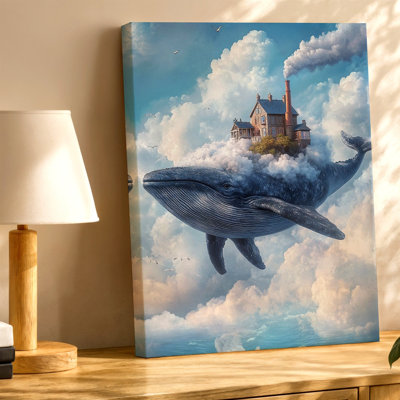 «Baleine volante surréelle dans les nuages océan ciel fantaisie, reproduction d'art sur toile, océan côtier marine pour salon chambre bureau couloir galerie décoration murale