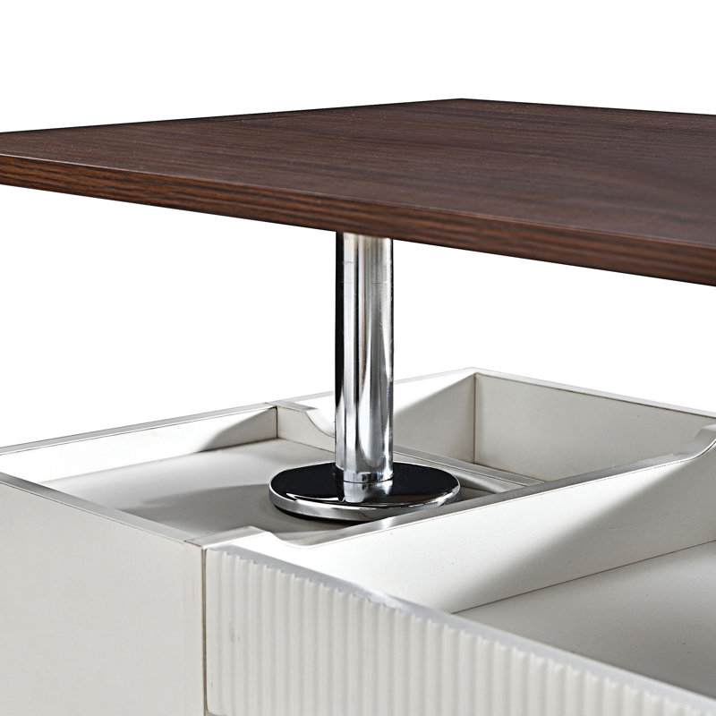 Multifunctional Sofa Side Table With Lift-Top And Wheels, White
