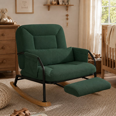 Oversized Rocking Chair with 4-Position Adjustable Backrest and Retractable Footrest, Rocker Chair with Pillow and Pockets for Living Room, Bedroom by Rebrilliant