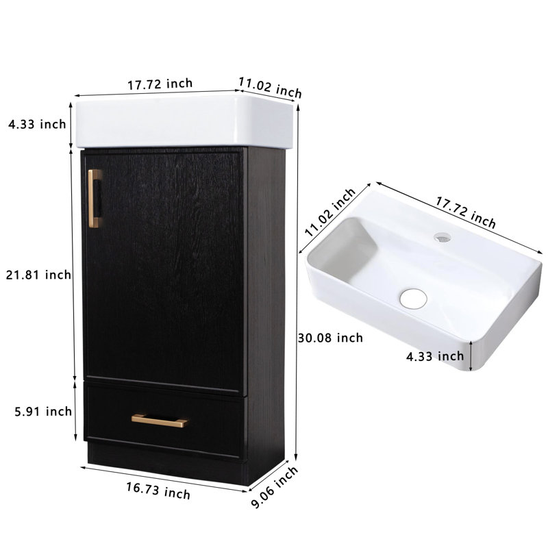 18"Modern Mini Free-Standing Single Bathroom Vanity, Black