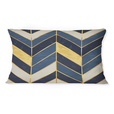Coussin lombaire Mid-Century à imprimé chevrons bleu marine I