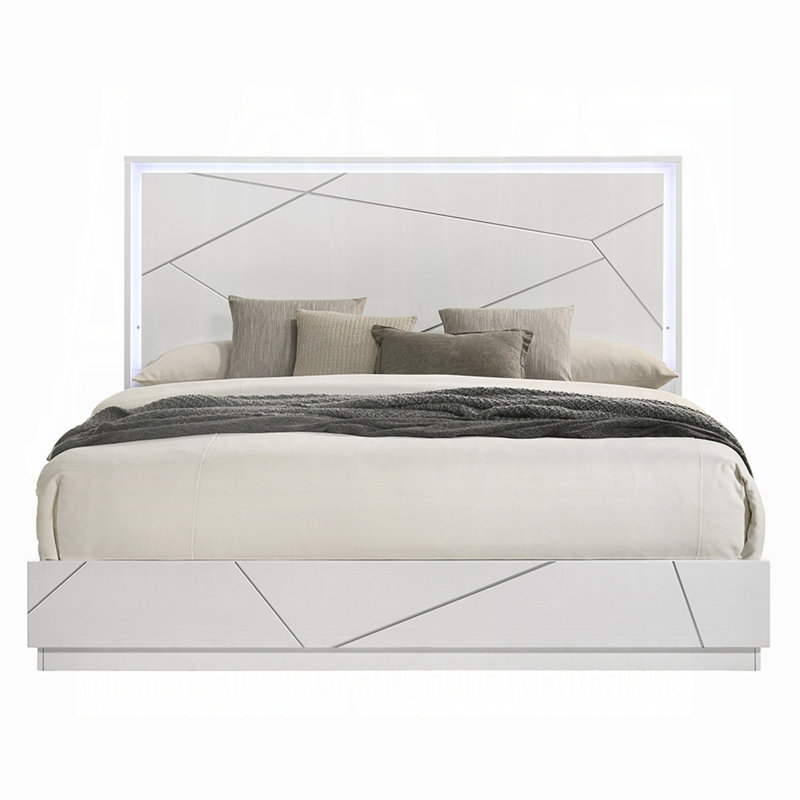 Lit moderne et élégant avec mobilier de chambre à coucher contemporain à lumières en relief à DEL 1pc, Grand