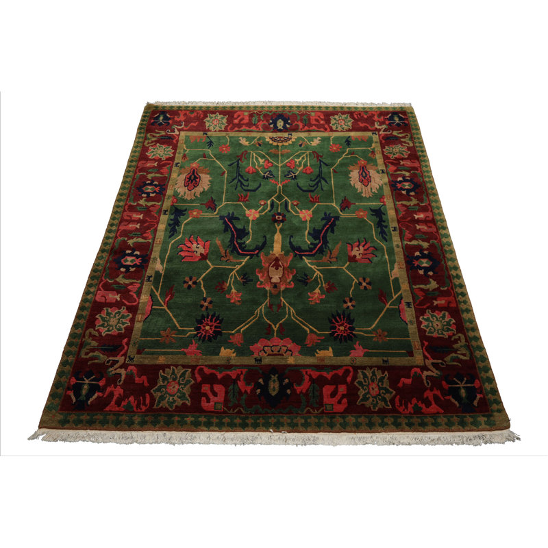 Tapis vert en laine noué à la main 8 pi x 10 pi
