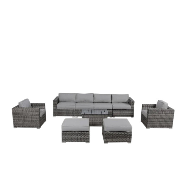 Demarest Wicker Fully Assembled 8 - Person Seating Group with Cushions, Mixed Gray/Olefin Gray