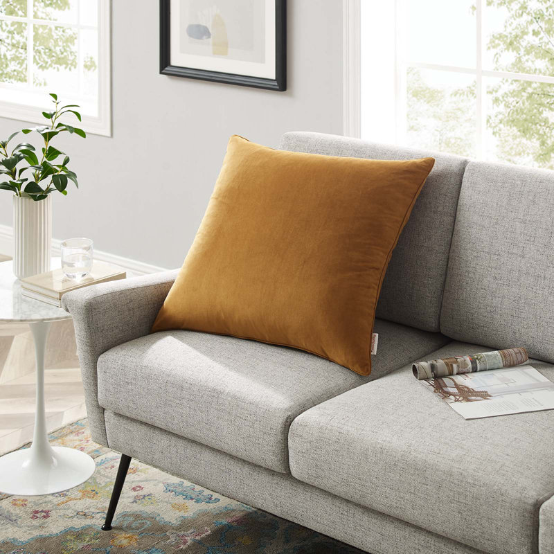 Enhance Performance Velvet Throw Pillow by Modway, Cognac, 23.5" x 23.5"
