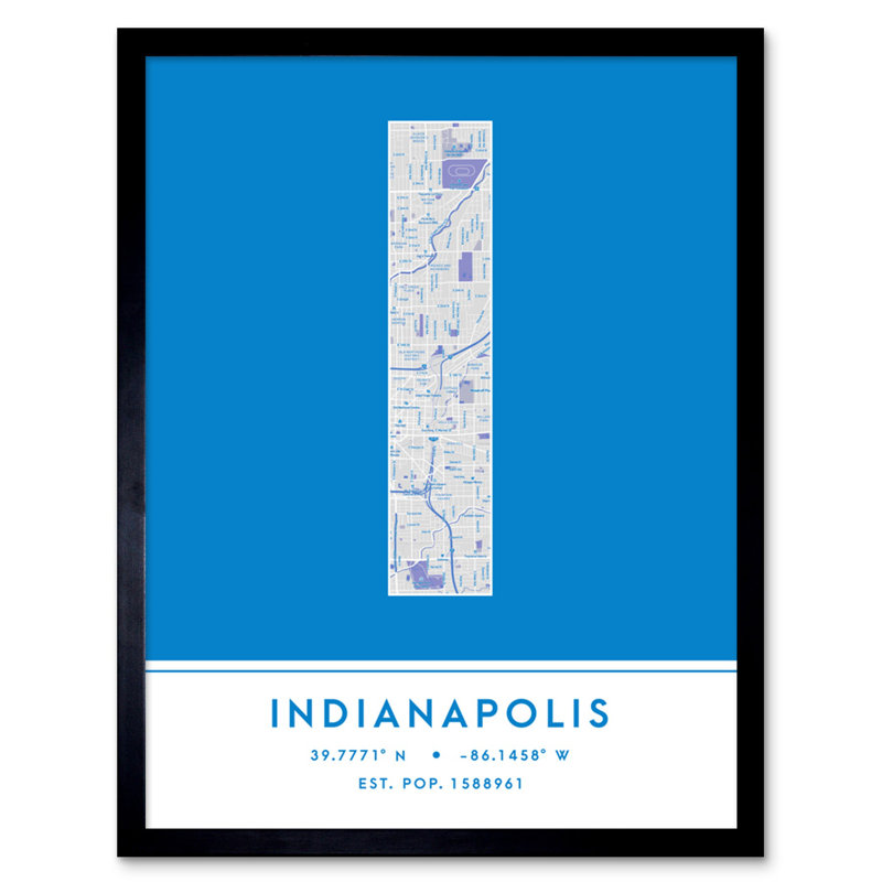 Indianapolis City Map Indianapolis Blue - Single Picture Frame Typography