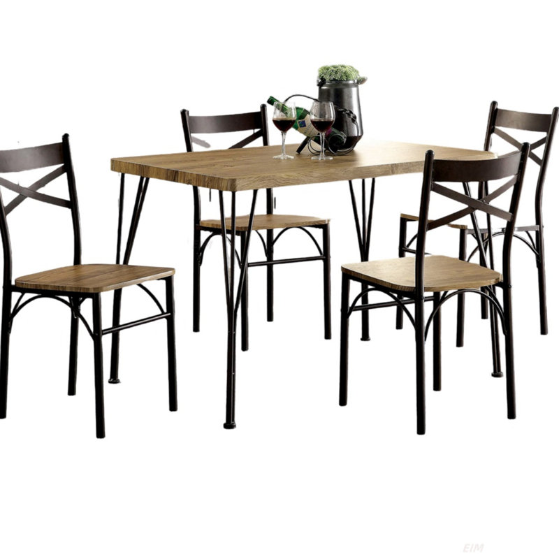 Table de salle à manger en métal foncé bronze 5 pièces et 4 chaises d'appoint en placage de papier