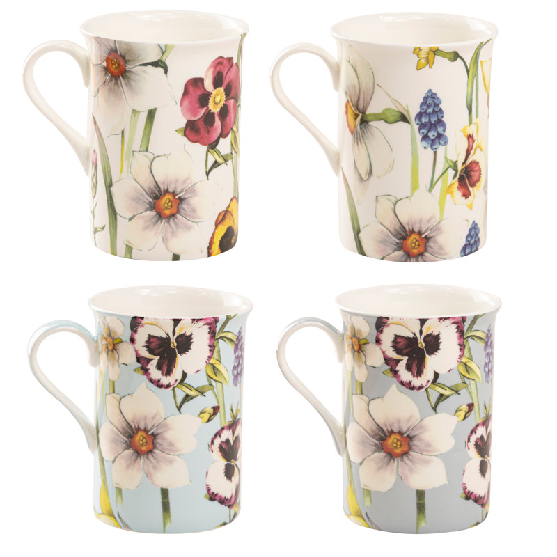 Ensemble de tasses 4 pièces Bone China Pansy