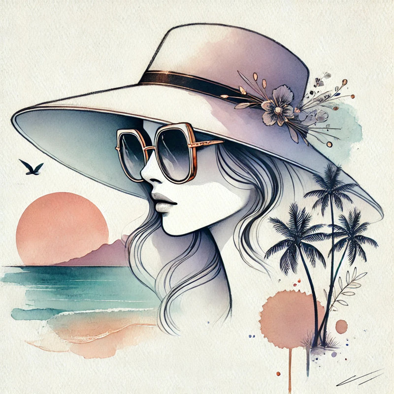 «Sunset Serenity with Tropical Glamour», art mural, H 12 po x l 12 po