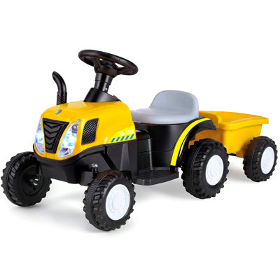 Tracteur électrique 6V pour enfants avec remorque détachable, jouet à piles pour tout-petits garçons et filles, autonomie de 50 minutes, démarrage lent, musique, phares, pédale de commande