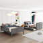 Lit superposé double au-dessus de double avec lit gigogne simple, lit superposé en bois de pin avec garde-corps, gris brossé (ancien SKU: LT000044AAN)