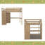 Lit mezzanine double en bois avec garde-robe intégrée, bureau, tablettes de rangement et tiroirs-831673661