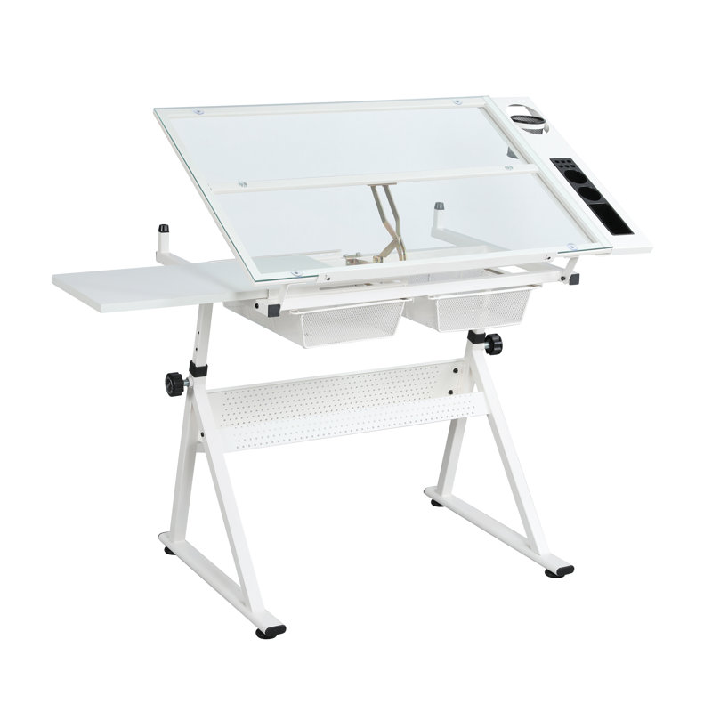 38.5"X 23.6" Tempered Glass Drafting Table, White