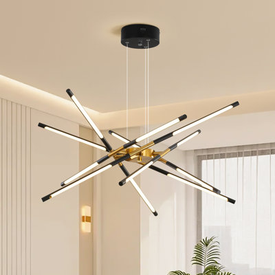 Deshawn 12-Light Sputnik Modern Linear LED Chandelier Dimmable Adjustable Height Matte Finish for Dining Living Room