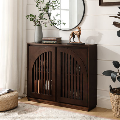 Mid Century Modern Fluted Sideboard Cabinet With 2 Outlet Holes