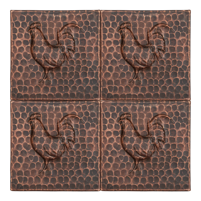 Carreau de coq en cuivre martelé 4 po x 4 po - quantité 4