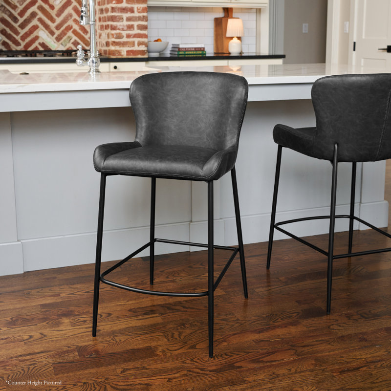 Maven Lane Naomi Stool Faux Leather, Charcoal Seat/Matte Black Frame, Bar Stool (30.9" Seat Height)
