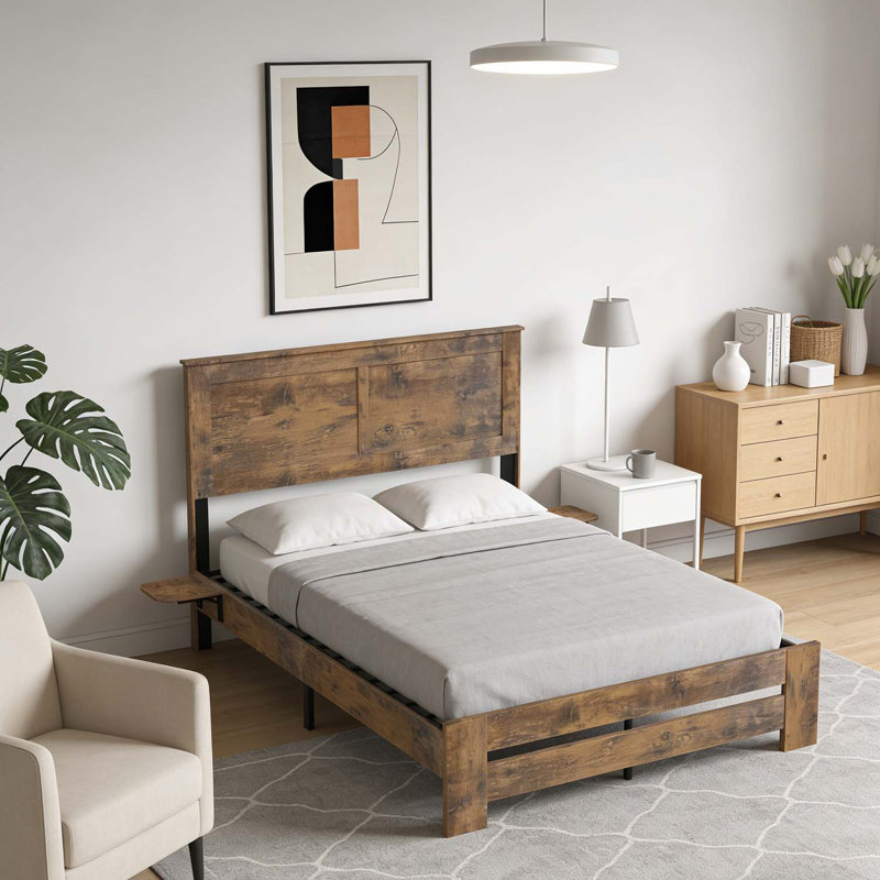 Lit plateforme avec tablette de rangement Farmhouse, Grand lit