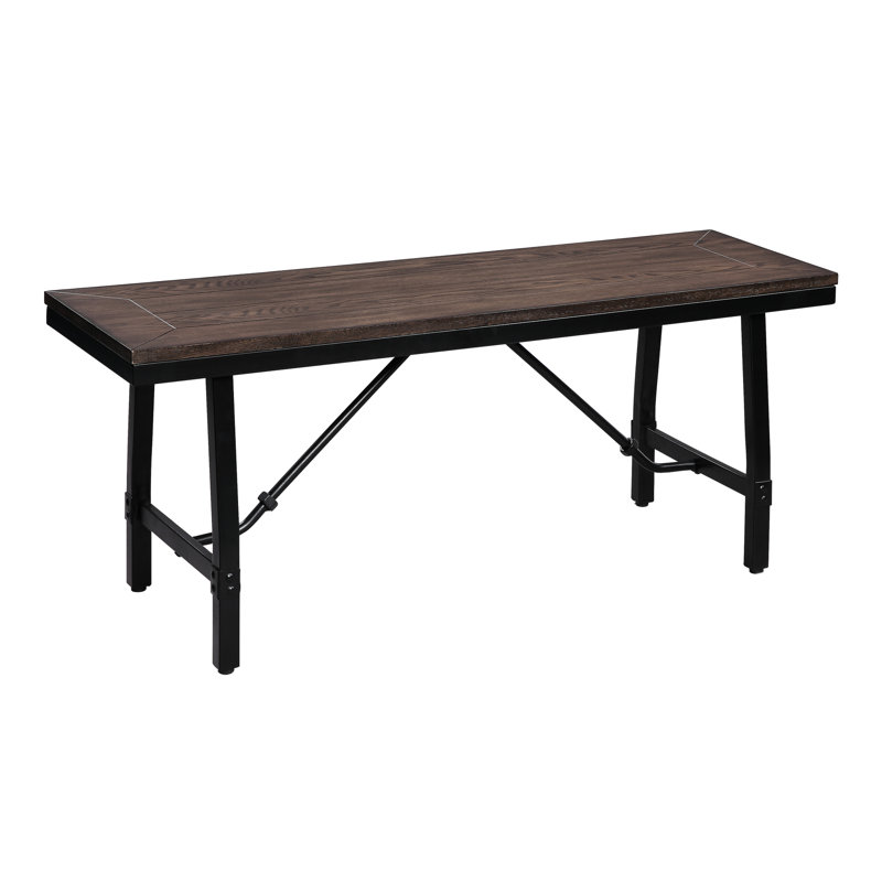 Seating Bench In Oak & Black - 300lbs Capacity Compact Functional Style For Home Sitting Stool Synthetic Seat Metal Legs