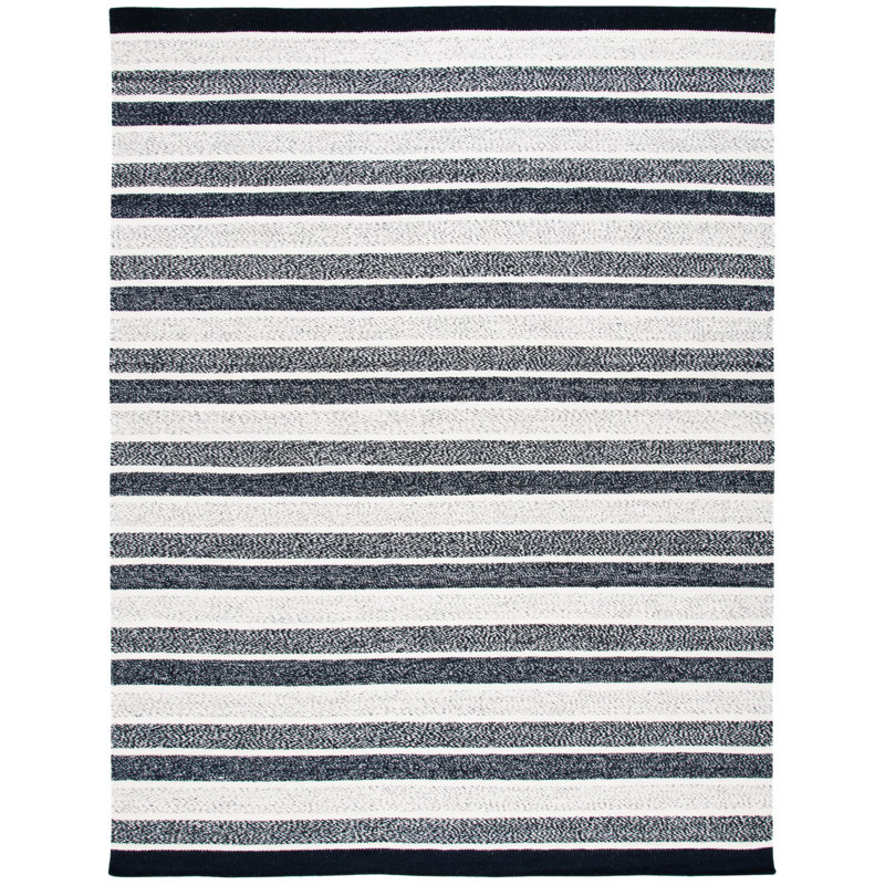 Bardon Flat Weave Wool/Cotton Striped Rug in Black, Rectangle 8' x 10'