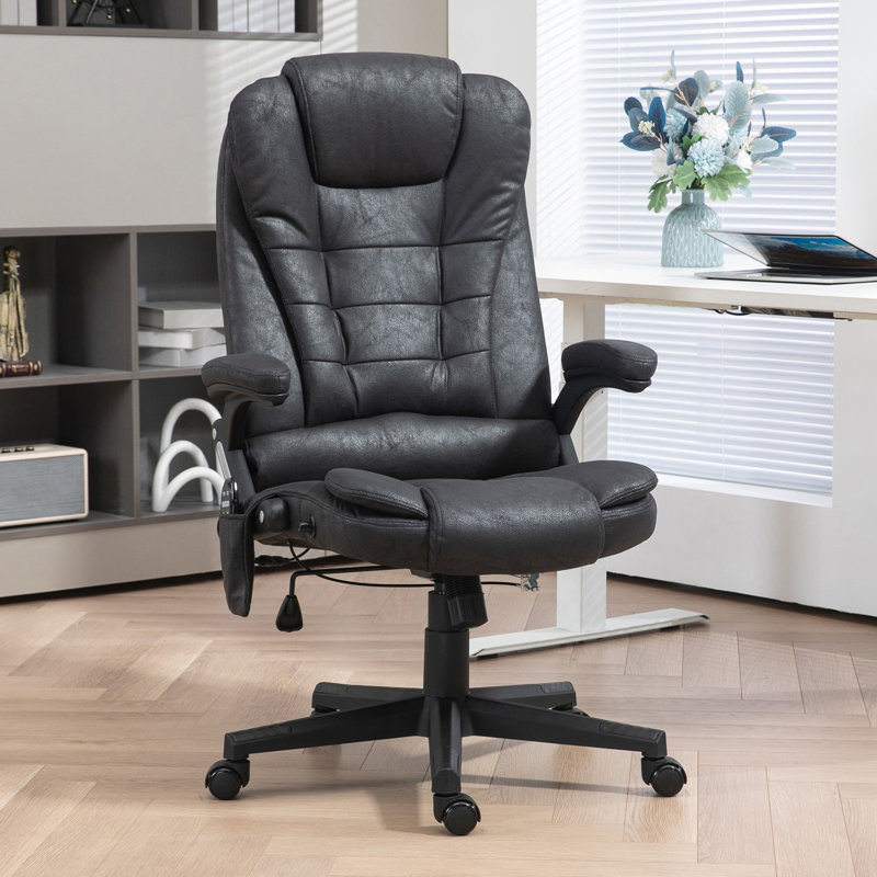 Fauteuil de bureau à 6 points de massage vibrant avec chaleur lombaire, Noir, polyester
