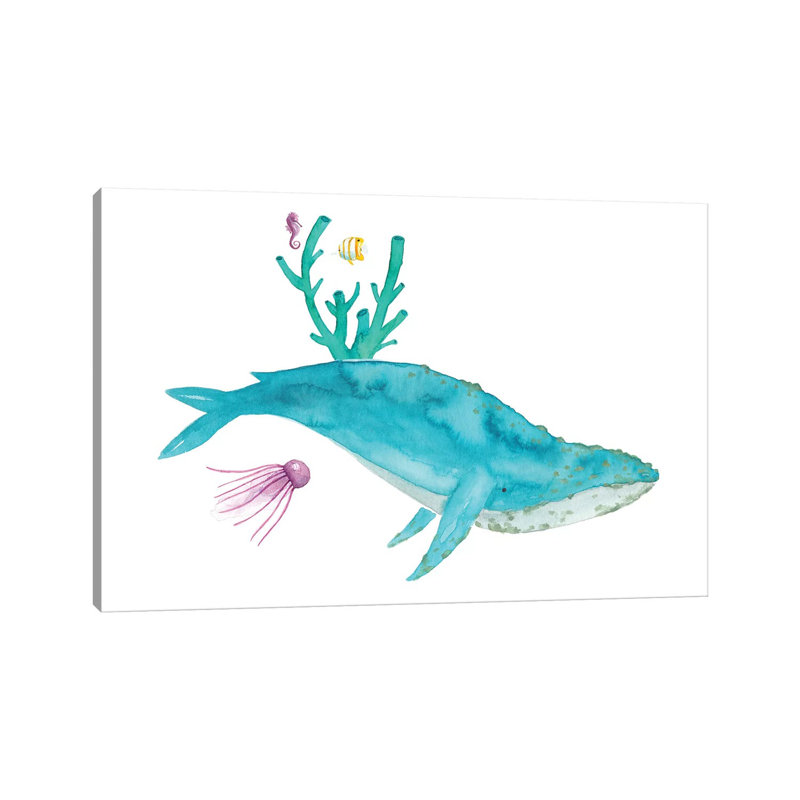 Baleine à bosse - Imprimé, Toile tendue, Pas de tapis, H 32 po x l 48 po x 1,5 po