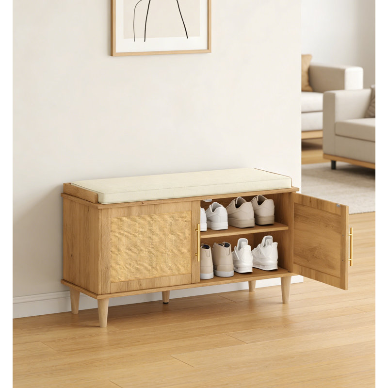 Banc de rangement en rotin naturel avec tablettes réglables, H 20 po x l 39,4 po x P 15 po