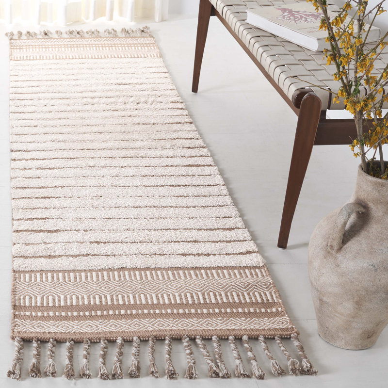 Lamaiya Hand Woven Cotton Pile Striped Rug, Runner 2'3" x 8'
