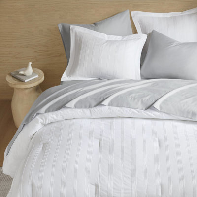 Édredon 7 pièces avec rayures tissées discrètes, rembourrage respirant, microfibre douce, s'adapte aux matelas jusqu'à 15 po de profondeur pour les draps en microfibre légers décorations pour adolescents, chaleur sans vrac, machine