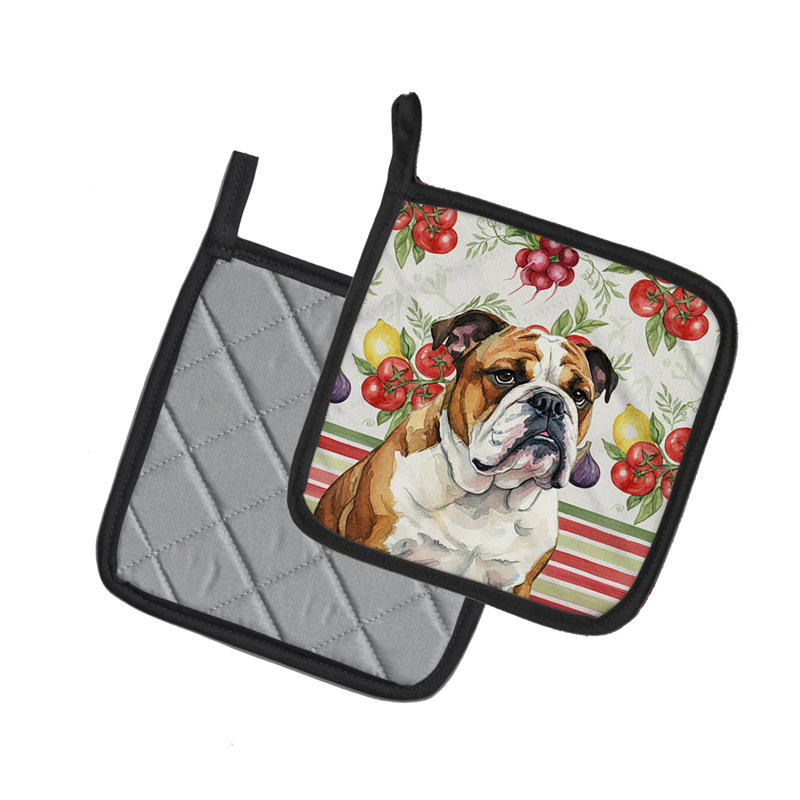 Paire de supports à casseroles en brindle et blanc avec bouledogue anglais