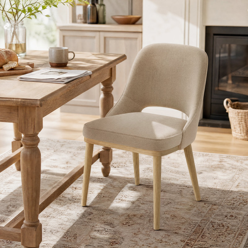 Chenille Upholstered Dining Chair With Solid Wood Legs, 6, Camel
