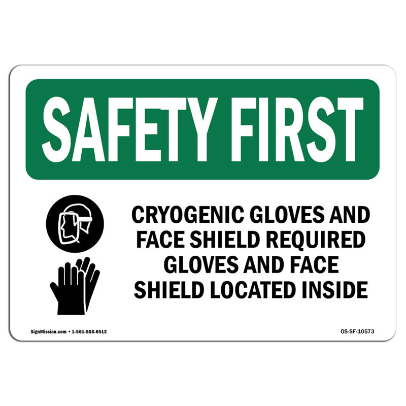 Signe de gants et de bouclier Cryogénique, H 18 po x l 24 po x P 0,1 po